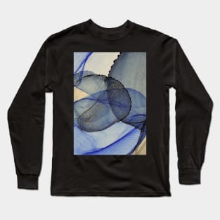 Blue, Grey and Black Abstract Art Long Sleeve T-Shirt